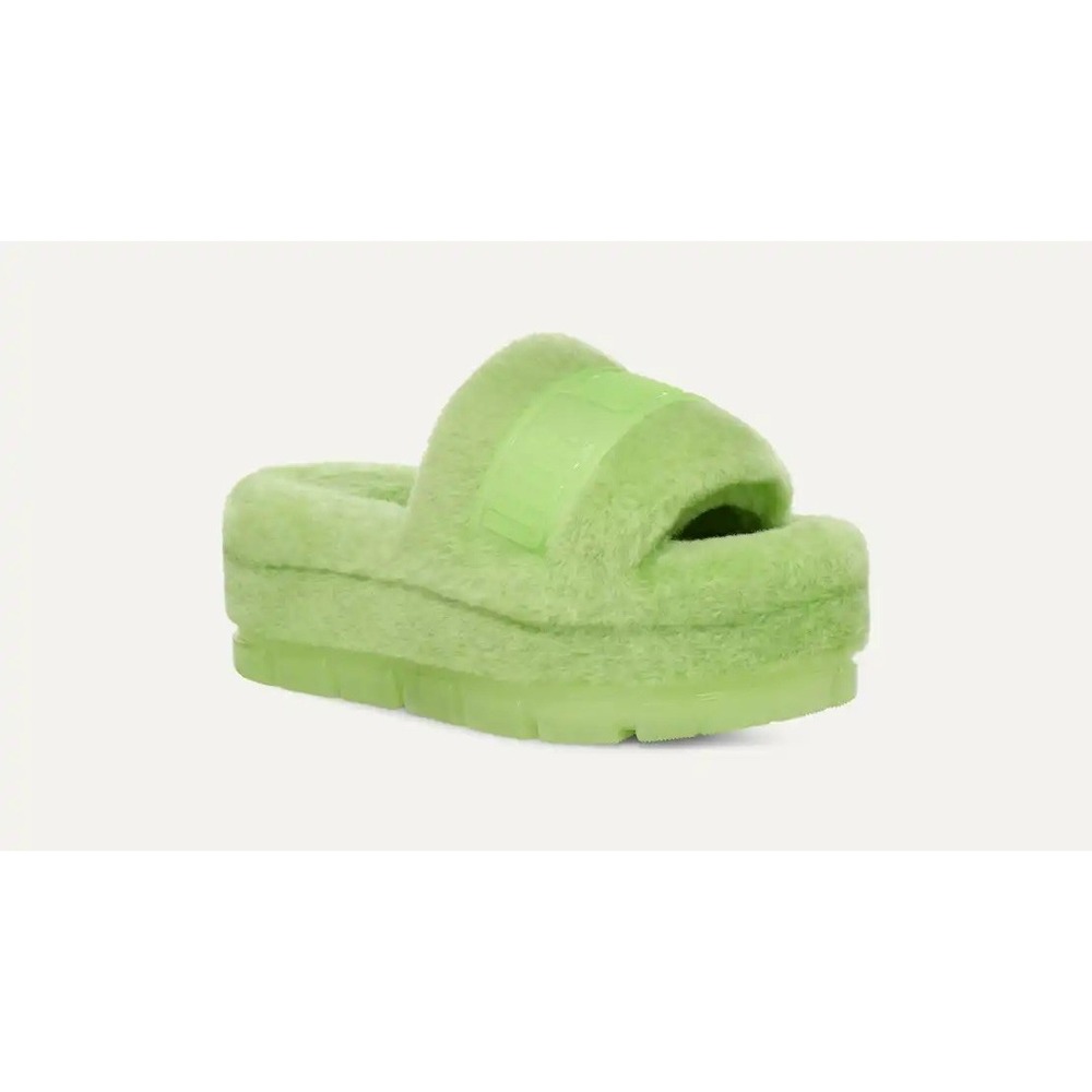 NEW UGG Fluffita Clear Women 5 Platform Slipper Sandal Parakeet Green‎ Logo $130